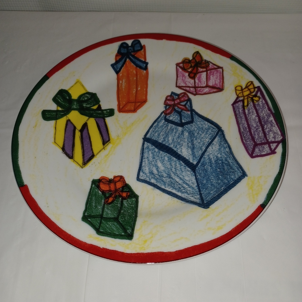 Colorful Hand Painted Gift Design 8" Plate Christmas Village Kids Collection